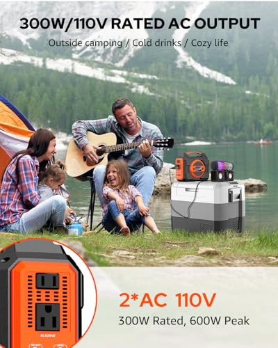 Portable Power Station 300W, 220Wh Solar Generator Backup Battery Pack Bank | Portable Laptop Charger Power Bank with AC Outlet 110V Pure Sine Wave for Outdoor Camping Travel RV Trip(Without Solar Panel) - color: Orange
