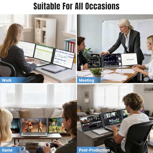 Laptop Screen Extender 0.17" Ultra-Thin, 14" 1080P FHD IPS Portable Monitor, Triple Screen Laptop Monitor Extender for 13"-17" Laptops, Plug & Play for Windows/Mac/Android/Chrome/PS5