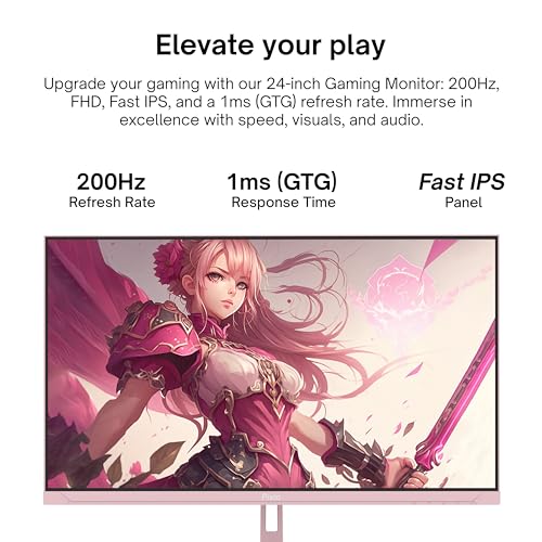 Pixio PX248 Wave Pink 24 inch 200Hz Refresh Rate FHD 1080p Resolution Fast IPS Panel 1ms GTG Response Time Built-in Speakers Gaming Monitor with Adaptive Sync - color: Pink
