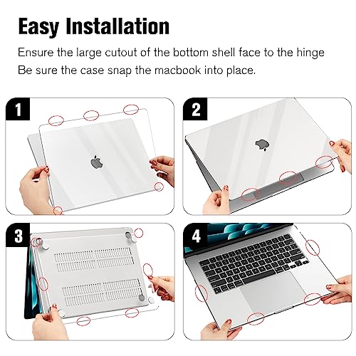 Fintie Case for MacBook Air 15.3 A3448/A3241/A3114/A2941, Crystal Clear | 2023-2026, M2/M3/M4/M5, Snap-On Shell Cover, Full Port Access, Easy On/Off, Lightweight - color: Crystal Clear