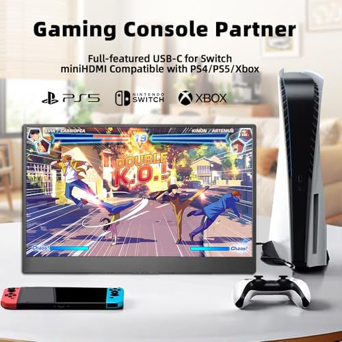 Portable Monitor 15.6 inch FHD 1080P USB-C HDMI Ultra-Slim Travel Computer Monitor with Kickstand Speakers for Laptop PC Mac Phone, VESA Mountable (15.6" 1080P Touch)