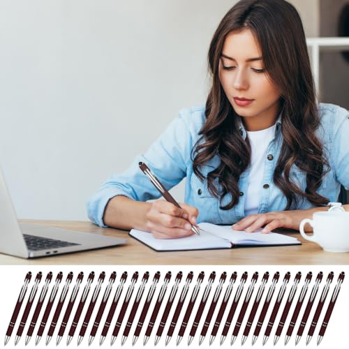 Zonon 38 Pieces Rubberized Ballpoint Pen with Stylus Tip Stylish Metal Pen Capacitive Stylus with Soft Rubberized Grip, Black Ink for Most Devices(Dark Brown) - color: Dark Brown