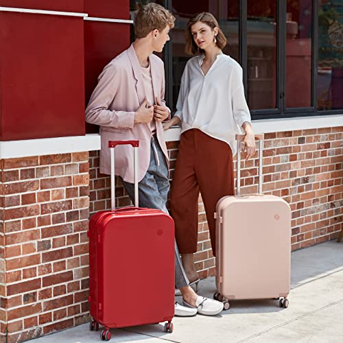 mixi Luggage Suitcase with Spinner Wheels, Hardside Rolling Suitcase PC with Cover & TSA Lock Lightweight Travel Case 24in Checked in, Red - color: Red, size: 24in Checked in