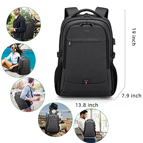 17 Inch Laptop Backpack for Travel Water Resistant College Backpack for Men/Women Laptop Bag with USB Charging Port,Black - color: Black