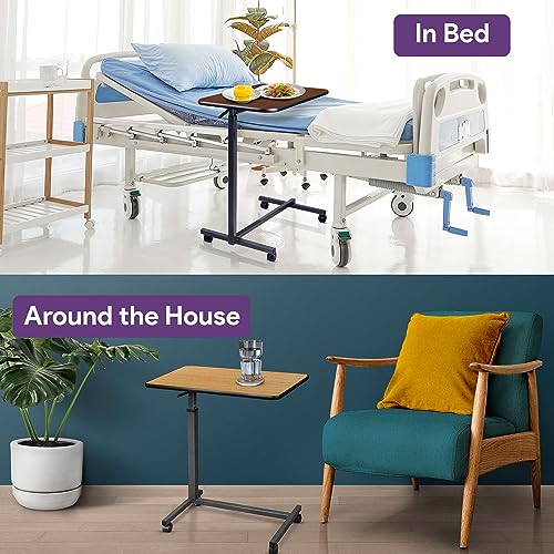 ProHeal Medical Overbed Table with Wheels and Adjustable Height - Gray Rolling Over Bed Table for Home and Hospital Use - color: Grey