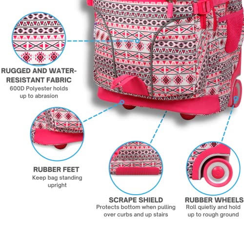 J World Lunar Rolling Backpack. Laptop Bag With Wheels. Wheeled Carry-On Travel Luggage, Skandi Pink, 19.5 x 13 x 8 Inches