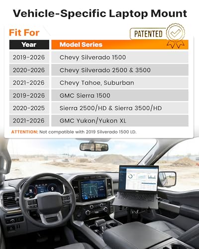 Truck Laptop Mount Fit for 19-26 Chevy Silverado, Tahoe, GMC Sierra, No-Drilling Vehicle-Specific Laptop Holder with Cooling Fan Adjustable Height for Work on The Go - size: Fit for Silverado, Sierra, Tahoe, Suburban, Yukon