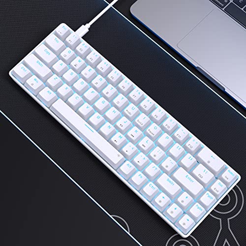 DIERYA T68SE 60% Gaming Mechanical Keyboard,Ultra Compact Mini 68 Key with Blue Switches Wired Keyboard,Anti-Ghosting Keys, for Windows Laptops and PC Gamers,White - color: White/Blue Switch, size: Wired