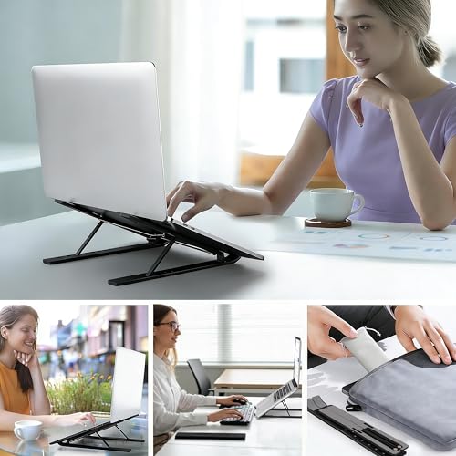 Adjustable Laptop Stand for Desk, Metal Foldable Laptop Riser Holder, Portable Desktop Book Stands, Ventilated Cooling Computer Notebook Stand Compatible with 10-17” Laptops - color: Black