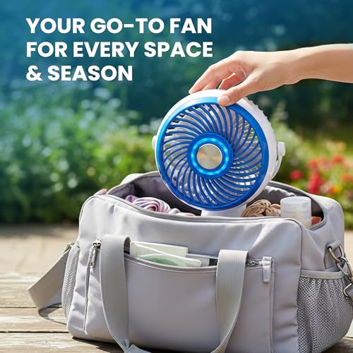 Spark Innovators Go Fan Blue Steel Portable Desk Fan with Cooling Plate, Cordless & Rechargeable – 360° Oscillating with Active Cooling Technology, USB Charging, for Home, Outdoor Camping & Travel