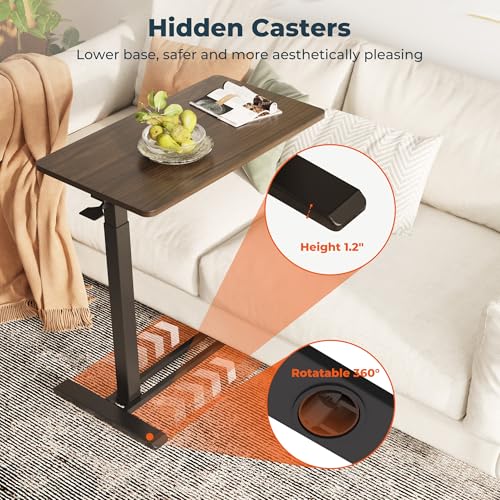 28''Pneumatic Overbed 50°Tilting Bedside Table,Small Standing Desk | 27.6" Wx15.7" D, Mahogany Rolling Bedside Table,Hospital BedTable,Medical Bedside Table,Overbed Table with Wheels,Mobile Desk - color: Mahogany, size: 2816