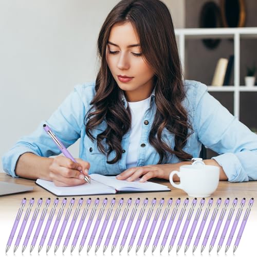 Zonon 38 Pieces Rubberized Ballpoint Pen with Stylus Tip Stylish Metal Pen Capacitive Styli with Soft Rubberized Grip, Black Ink for Most Devices(Purple) - color: Purple