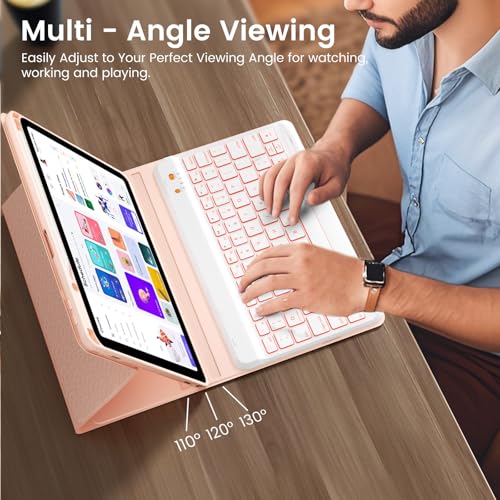 Keyboard Case for iPad Air 11-inch M2/Air 5th 4th Generation, 7-Color Backlit Detachable Keyboard Case with Pencil Holder for iPad Air 11" 2024 /Air 5 2022/Air 4 2020/Pro 11 1st, Rose Gold - color: Pink