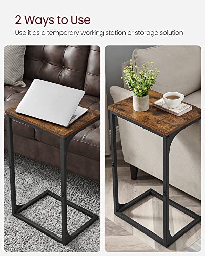 VASAGLE C-Shaped End Table, Side Table for Sofa, Couch Table with Metal Frame, Small TV Tray Table for Living Room, Bedroom, Rustic Brown and Black ULET353B01 - color: Rustic Brown + Black