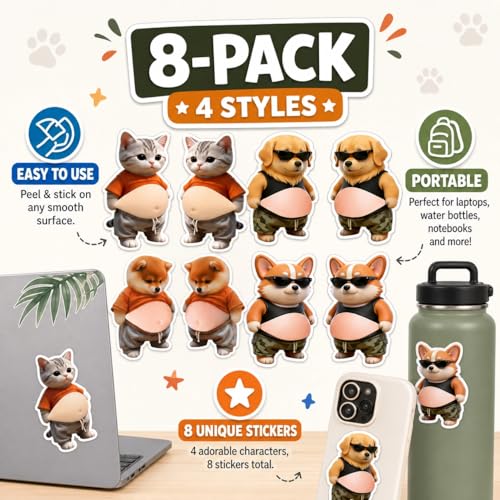 8 Pack Cute Puppy Silicone Squishy Stickers, 3D Self Adhesive Anti-Collision Bumper Pads, Soft Decorative Protector Pads for Laptop, Phone, Notebook, Water Bottle, Car