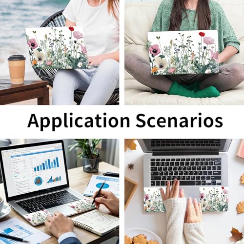 Laptop Skin Sticker 3-Piece Set,Wooden Cross Flowers Sunflower | Trim-to-fit 3-piece vinyl set with one 15 x 10.6 in lid skin and two palm-rest decals for many 12-15.6 in laptops - color: Wooden Cross Flowers Sunflower