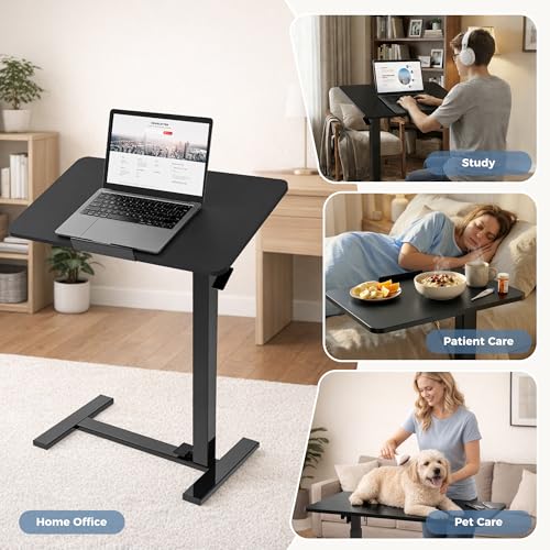 DUMOS Standing Desk with Wheels, Computer Cart, Rolling Table | Height Adjustable, Pneumatic Lift, Portable Workstation, Bed Sofa Hospital, Office Use, Black