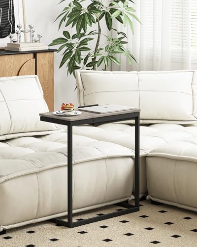 TUTOTAK Large C Shaped End Table, Side Table, Couch Computer Table C Table | Tilting Laptop Stand with Storage, Computer Couch table for Living Room, Bedroom, Greige TB01BG089 - color: Greige, style: Modern