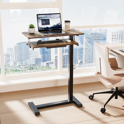 ETHU Overbed Table with Wheels, Upgrade Medical Table with Drawer, Hospital Bed Table, Workstation Desk, Adjustable Overbed Bedside Rolling Laptop Desk, Walnut - color: Walnut