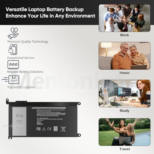 42wh WDXOR Laptop Battery for Dell Inspiron 13 15 5000 7000 Series 15 5565 5567 5568 5578 5579 7560 7570 13 7368 7378 5378 17 5765 5767 5770 P58F P66F, Latitude 3189 3390 & more WDXOR P69G 3CRH3 - size: 8 x 4.5 x 0.25 inches WDX0R BATTERY