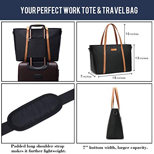 BUG Lightweight Women Laptop Tote Bag for Work, Casual Handbag for Travel Beach College Teacher - color: Black