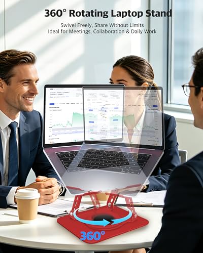 3-Year Red Swivel Laptop Stand-360° Rotating,Ergonomic Adjustable Metal Design,Fits10-16 Laptop Stand,Ideal for Desk Office & Travel,Foldable&Portable,Mechanical Style,Perfect for Everyone - color: Red