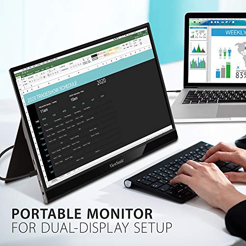 ViewSonic VG1655 15.6 Inch 1080p Portable Monitor, IPS Display with Eye Care for Comfortable Mobile Workspaces and Second Screen Productivity, Built-in Stand, 60W USB-C, and mini HDMI Inputs - style: 1920 x 1080