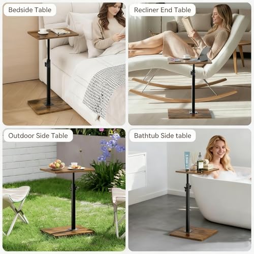 TV Tray Table for Couch, 360° Swivel & Height Adjustable C-Shaped End Table Slides Under Sofa – Space-Saving Laptop Desk & Snack Stand, Laptop Desk & Side Table for Small Spaces, Rustic Brown