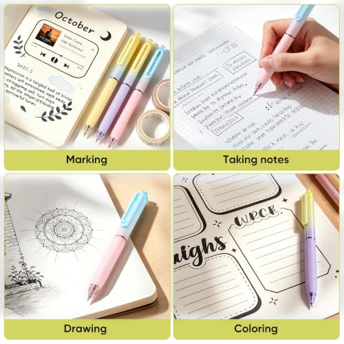 deli Gel Pens, 12 Pcs Retractable Pens Black Ink, 0.7mm Medium Point Pen | Silent Click, Smooth Writing with Aesthetic Gradient Color for Journaling Note Taking - size: 12 PCS