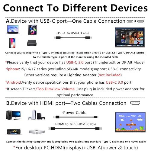 14" Touchscreen Portable Monitor, 16:10 1920×1200 IPS HDR Vertical Monitor, VESA Compatible USB-C Second Screen for Laptop Mac Pc Android (No Touch for iPhone/iPad/Consoles)