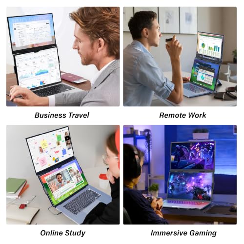 15.6" Laptop Screen Extender, FHD IPS Vertical Portable Dual Monitor, 0.16" Ultra-Slim One-Cable Plug & Play Travel Monitor Above Laptop Screen for 13-17" Laptops Compatible with Win/Mac/Android - size: Dual 15.6" Monitor