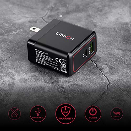 LinkOn Ganius 65W Wall Charger GaN Tech 65W USB-C PD3.0 PPS and 18W USB-A QC4.0+ Compatible with MacBook HP Dell Lenovo Surface Samsung Galaxy S20 Ultra Note 10+ Portable Laptop Travel International - color: Black 65W