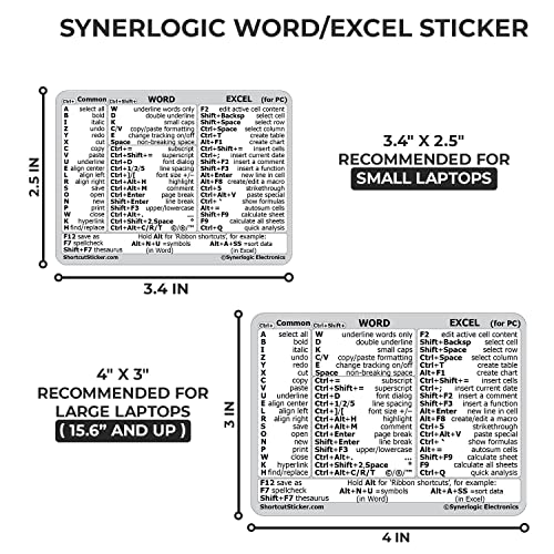 SYNERLOGIC Microsoft Word/Excel (for Windows) Reference Guide Keyboard Shortcut Sticker, Laminated, No-Residue Vinyl (White/Small) - color: White