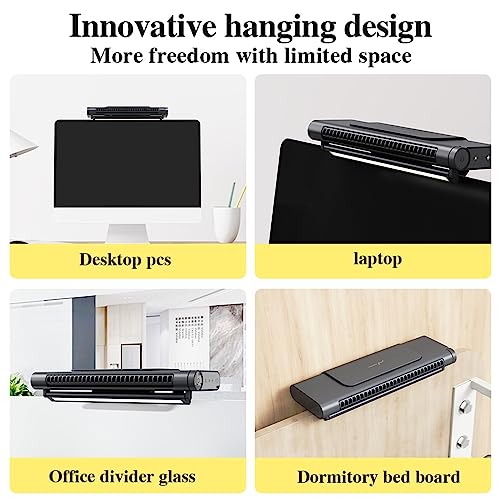 OVARIA Monitor Clip On Fan, Stepless Speed USB Powered Desk Fan with Light, Bladeless Personal Fan Quiet Desktop Fan, Easy Install and Space Saving, Suitable for Flat Monitor, Laptop (Color : Black)
