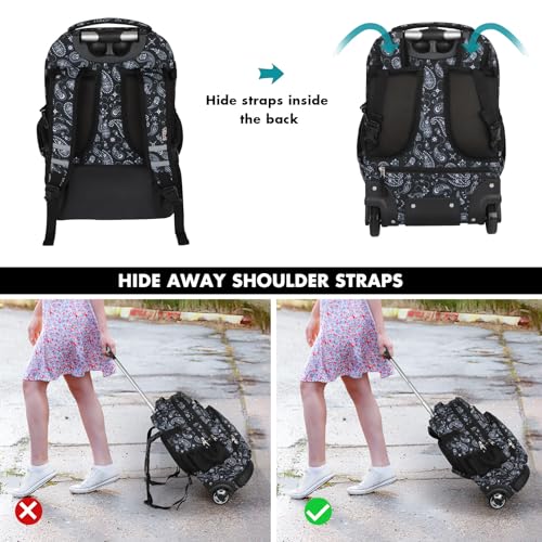 Tilami Rolling Backpack & Lunch bag for Kids 19 Inch Wheeled Bookbag for Boys & Girls for School & Travel,Diamonds - color: Diamonds