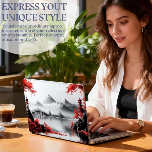 Universal Laptop Skin Sticker Decal,15.6 Inch Laptop Vinyl Cover for 13" 14" 15.6" Laptop,Scratch-Resistant Waterproof Protector Wrap,Reusable with Wrist Pads,Red Tree Landscape - color: Red Tree Landscape