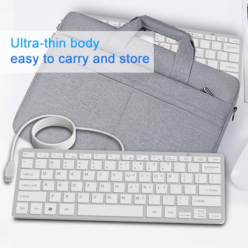 Ultra-Slim 78keys USB Mini Wired Keyboard with Media Hotkeys for Apple Mac Pro, MacBook 56Pro/ iMac, Air, Mac mini, Laptop Computers, Windows Desktop PC 11/10/8/7, with USB-A to C OTG Adapter, White - color: Silver White, size: USB-A