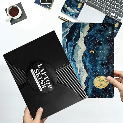Universal Laptop Skin Sticker with 2 Wrist Pad Decals, 3-Piece Removable Vinyl Laptop Cover, Blue Wave Night Sky Waterproof Anti-Scratch, Easy-Trim Fit for 13.3" 14" 15.6" Laptops - color: Blue Wave Night Sky