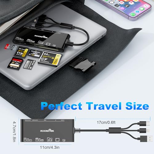 Multi Memory Card Reader, 7-in-3 USB C Lighting USB3.0 Multi Card Reader for SD TF CF XD MS,SD Card Reader Adapter for for Phone/Pad/MacBook/Samsung/PC Plug and Play Read/Write 5Gbps