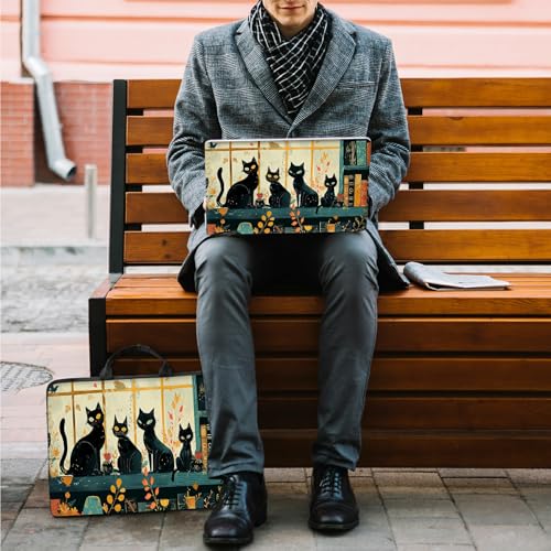 10 inch Laptop Sleeve with Laptop Skin Sticker Set – Slim Protective Case with Smooth Zipper, Lightweight Tablet & Notebook Sleeve for Travel & Daily Carry, Black Cats - color: Black Cats, size: 10 inch