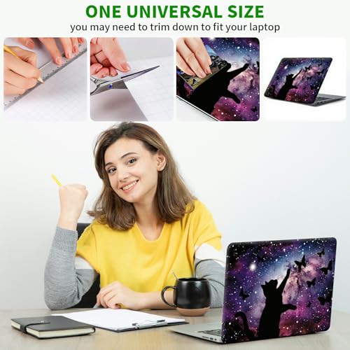 Laptop Skin Sticker Decal, Universal Protective Cover Fit 12 13 14 15.6 Inch Notebook, Reusable Water-Resistant Vinyl Decal w/ 2 Wrist Pads for Business Travel Office, Black Cat Stars - color: Black Cat Stars