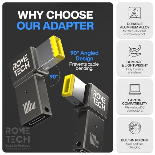USB C to DC Adapter, Type C to DC with Built-in PD and E-Mark Smart Chip for Lenovo Square Port, Input 20V ⎓ 3.25A, USB C to Laptop Charger (2-Pack)