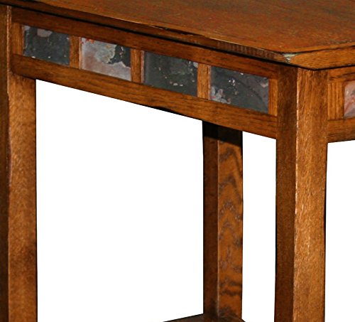 Leick Home Slate End Table, Solid Wood, Narrow Wedge Shape, Slate Tile Insets, Bottom Display Shelf, Easy-Assembly, Rustic Oak, 23.5 in. L x 17 in. W x 24 in. H, 10056 - color: Rustic Oak