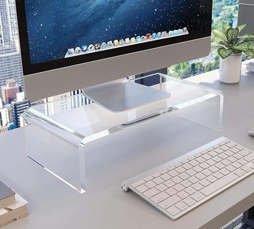 Clear Monitor Stand Riser, Computer Monitor Stand/Acrylic Monitor Riser for Home Office Laptop, PC Desk Stand for Keyboard Storage & Multi-Media Laptop Printer TV Screen (14"/7.1"/3.6")