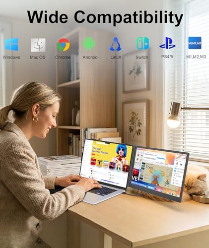 Laptop Screen Extender 1.87lbs Ultra-Portable & Ultra Slim, 14.2" FHD 1080P Dual Portable Monitor for 14"-17.3" Laptop, Plug & Play Travel Monitor Extender Compatible with Wins/Mac/Chrome/Android - size: 14.2" Dual Screen