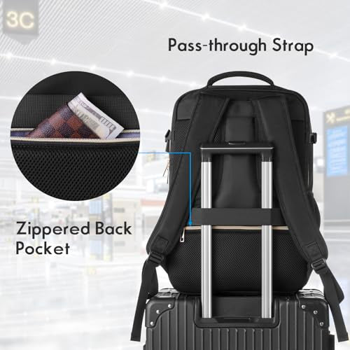Large Travel Backpack Women, Flight Approved Carry On Backpack, Water Resistant Anti-Theft Casual Daypack School Bag Fit 17 Inch Laptop with USB Charging Port, Black - color: Black, size: 17.3 inch