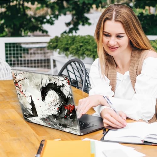 Laptop Skin Sticker Decal, Universal Reusable Vinyl Laptop Cover for 12" 13" 13.3" 14" 15" 15.4" 15.6" Notebook PC, Reusable Waterproof Scratch-Resistant with 2 Wrist Pads,Cherry Blossom Dragon - color: Cherry Blossom Dragon
