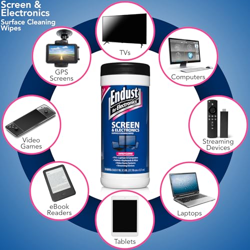 Endust For Electronics; Screen & Surface Cleaning Wipes, For TV, Phone, Computer Monitor, Laptop, Tablet, Pre-Moistened, Alcohol and Ammonia Free, 70 Count, 6 Pack (11506P6)