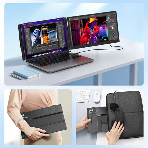 14” Laptop Screen Extender, Ultra-Thin Dual Portable Monitor for Laptop, 1080P FHD IPS Display, USB-C Plug & Play Extended Screen for Mac/Windows/Chrome, Fit 13-17.3” Laptops