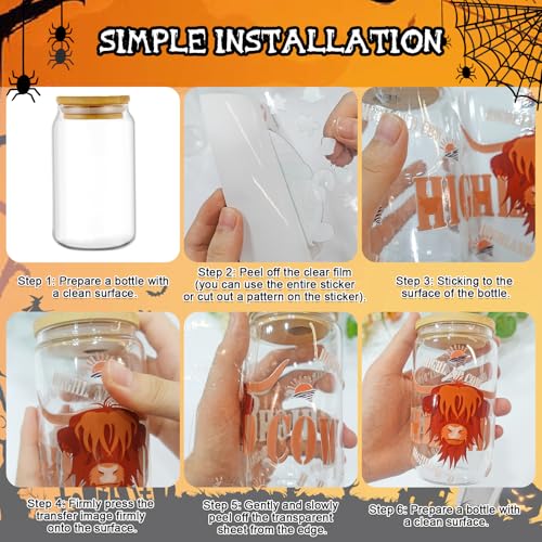 Rngmsi Halloween UV DTF Stickers - 18 Sheets Cute Ghost UV DTF Cup Wraps for 16 oz Glass, Pumpkin Bow Bat Rub on Transfer Stickers, Waterproof Uvdtf Decals for Water Bottle, DIY Halloween Crafts - style: Halloween
